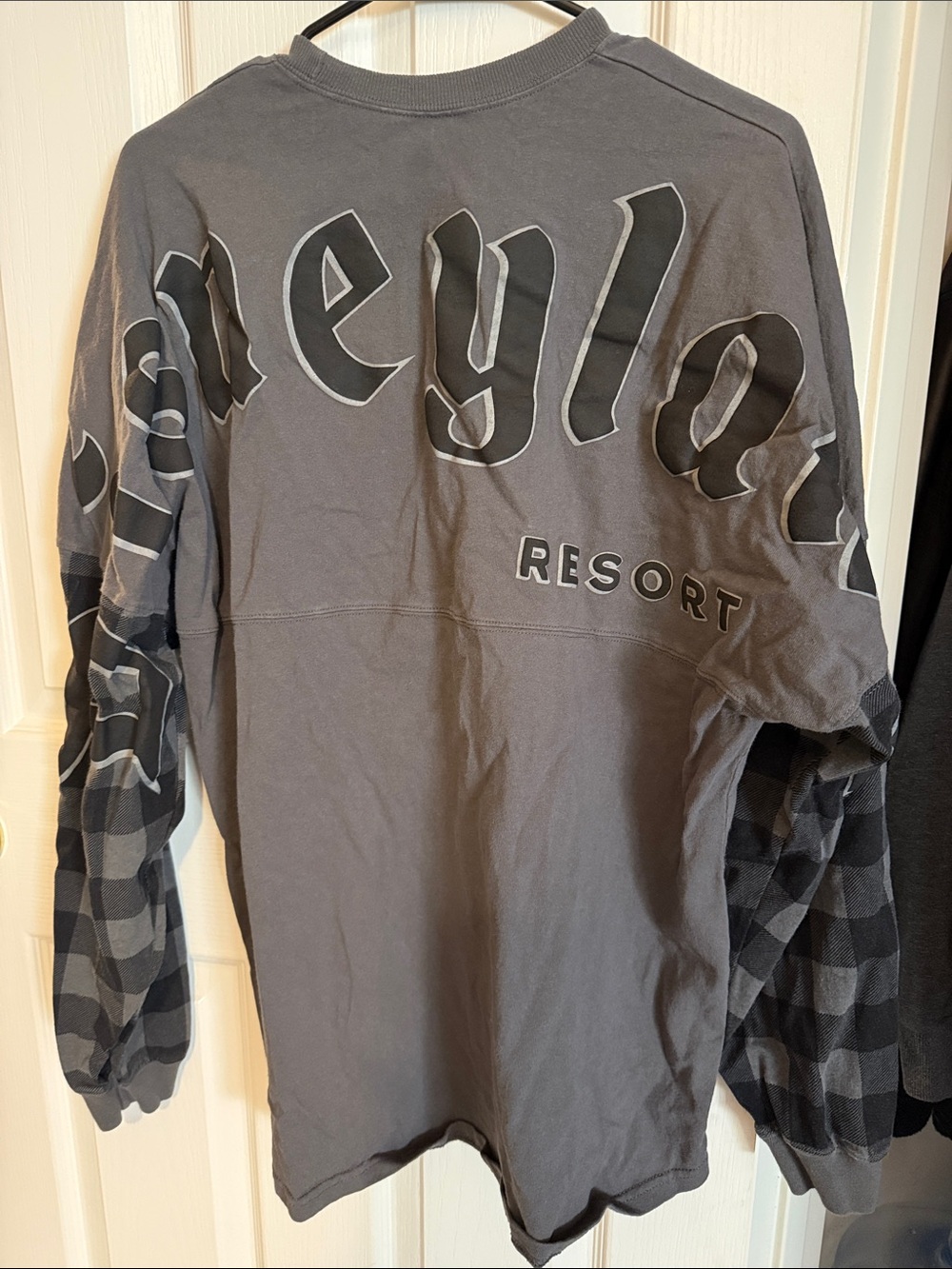 Disneyland Resort Graphic Oversized Pullover - Gray with Black Plaid Sleeves